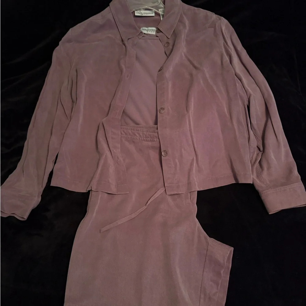 Valerie Stevens Purple Button-Up Blouse and Pant Suit - Picture 1 of 5